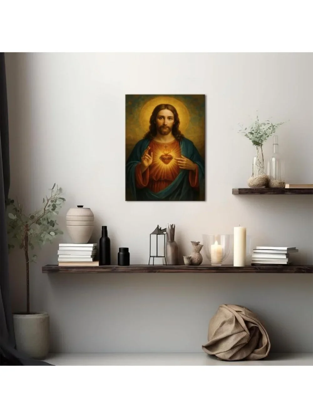 Divine Mercy Canvas Wall Art - Christian Jesus Portrait, Framed 12x16 Inch Decor